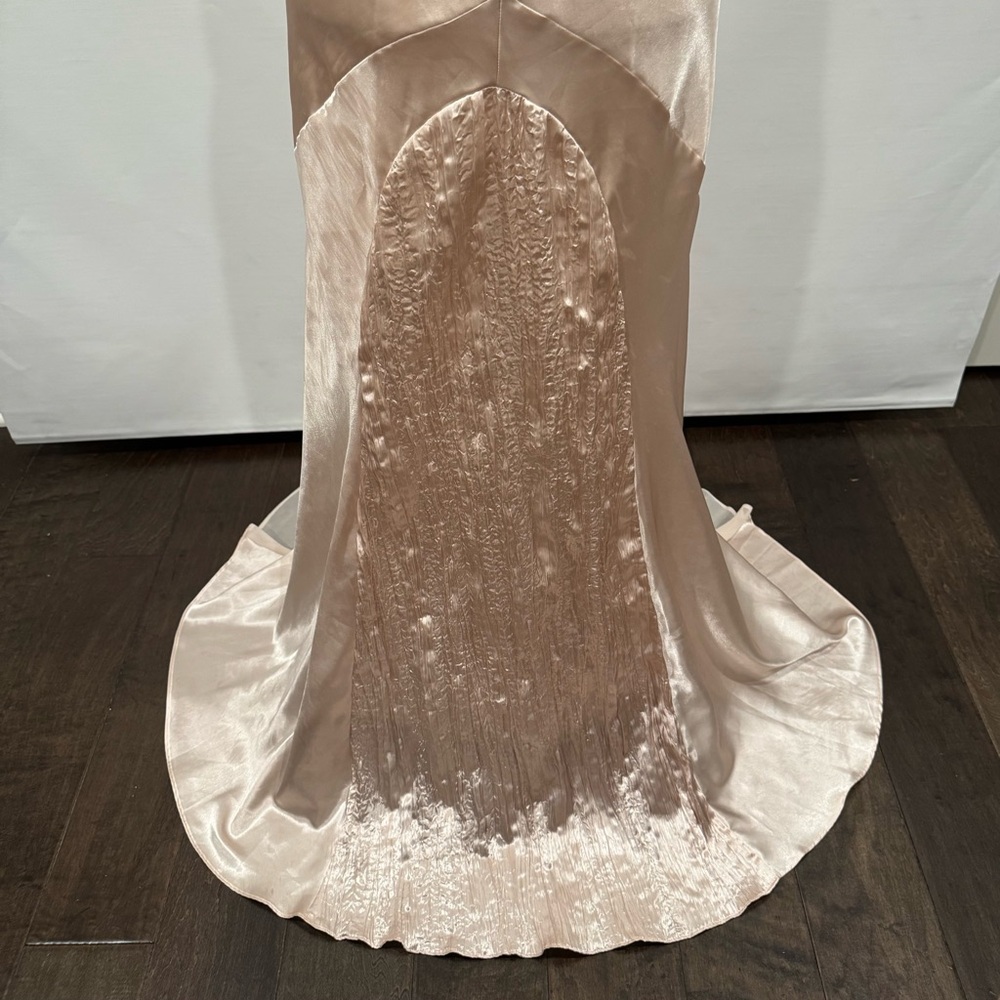 🌺SOLD🌺 Jacalyn Bennett Silky Satin Sheer Chiffon Champagne Maxi Gown Slip Dress - Picture 2 of 8